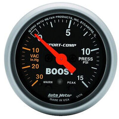 Auto Meter 3376 Sport-Comp Electric Boost/Vacuum Gauge,2.3125 in.