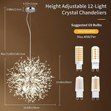 12-Light Crystal Pendant Light Modern Dandelion Sputnik Chandelier Chrome Fir...