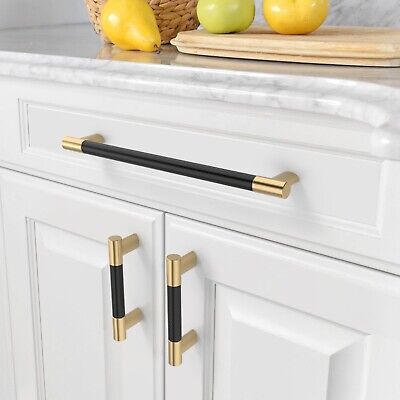 Amerdeco 10 Pack Matte Black and Gold Knurled Cabinet Pulls 10 Inch Hole Cent...