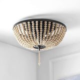 JONATHAN Y JYL9019B Allison 15" Wood Beaded/Metal LED Flush Mount, Contempora...