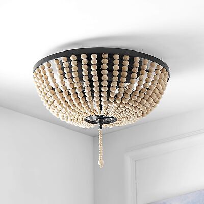 JONATHAN Y JYL9019B Allison 15" Wood Beaded/Metal LED Flush Mount, Contempora...