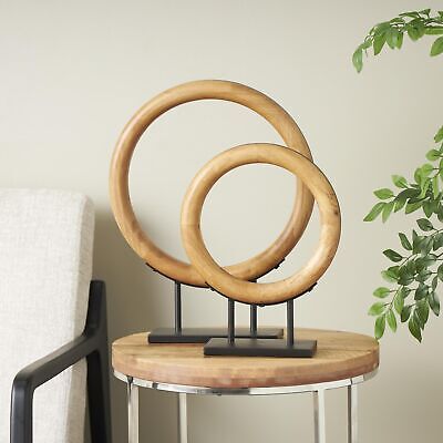 Deco 79 Wood Geometric Decorative Sculpture Circular Ring Home Decor Statues ...