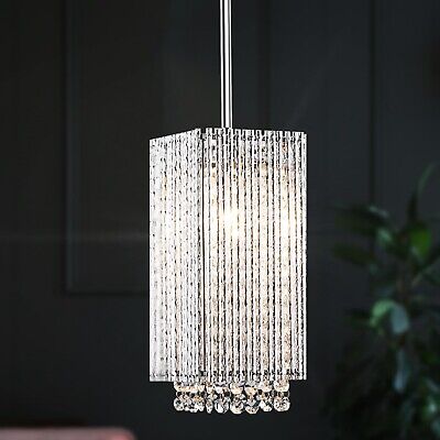 Mini Crystal Chandelier 1 Light Modern Hanging Light Fixture Small Cuboid Chr...