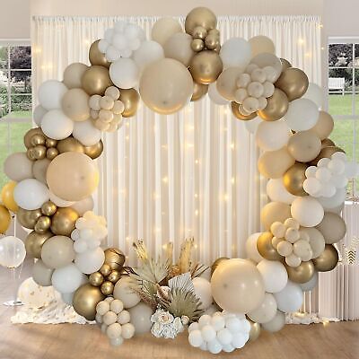 20ftx10ft Ivory Tulle Backdrop Curtain with Lights, 4 Panels 5x10ft Sheer Wri...