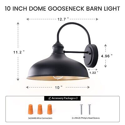 2 Pack Goosenck Barn Lights Outdoor, 10 Inch Dome Farmhouse Exterior Lighting...