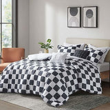 Intelligent Design Queen Comforter Set Chic Black & White Checkered Print Com...