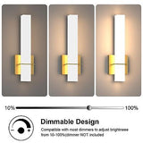 Gold LED Wall Sconces Set of Two,18W 3000K Dimmable Wall Light with Acrylic L...