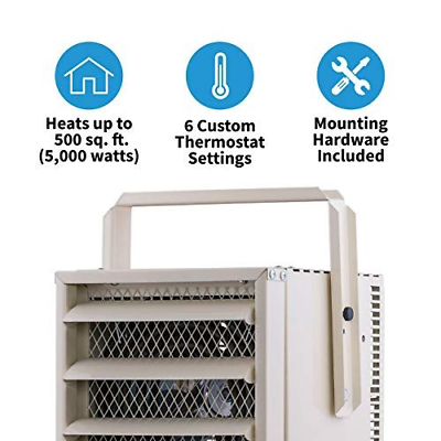 Newair Electric Garage Heater, Adjustable 8.90"D x 9.10"W x 11.25"H, White