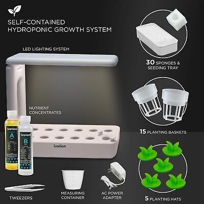 Ivation 11-Pod Indoor Hydroponics Growing System Kit with LED Grow Light, Her...