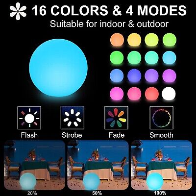 12-in LED Glowing Ball Light, Rechargeable LED Globe Orb Light w/Remote, Dimm...