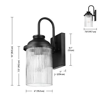 Globe Electric 60000027 1-Light Outdoor Wall Sconce, Matte Black, Ribbed Glas...