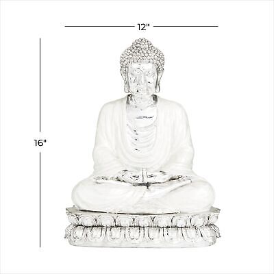 Deco 79 Polystone Buddha Sculpture with Engraved Carvings and Relief Detailin...