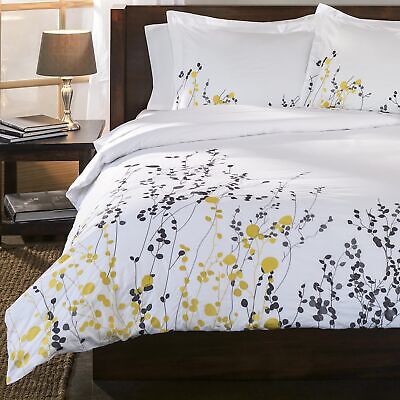 100% Cotton, 3-Piece Full/Queen Single Ply, Soft, Embroidered Reed Duvet Cove...