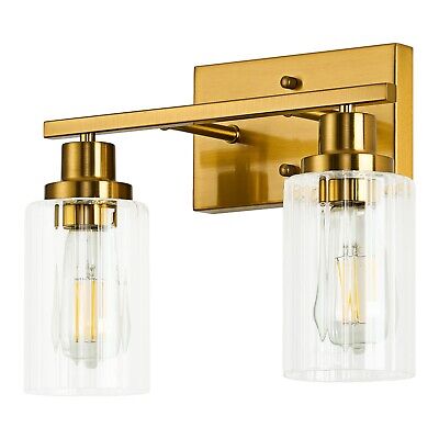 Jonsi Gold Bathroom Light Fixtures, 2 Light Brushed Gold Bathroom Vanity Ligh...