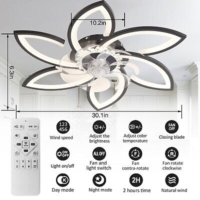 30" Modern Ceiling Fan with Lights Remote Control, Low Profile Ceiling Fan wi...