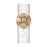 Josephine - Mid-Century Modern Metal and Clear Ribbed Glass Wall Light, Brush...