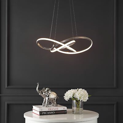 JONATHAN Y JYL7219C Alexia 25" Abstract Integrated LED Metal Adjustable Penda...