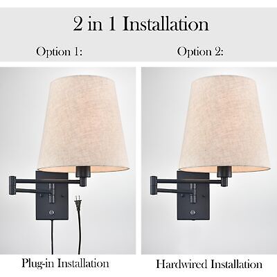 Black Wall Sconces Set of Two Swing Arm Wall Light Modern Plug in Sconces Wal...