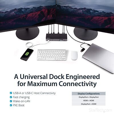 StarTech.com Universal Laptop Docking Station, Hybrid USB-C/USB-A Dock, Dual ...