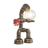 Water Pipe Table Lamp Robot Style- Retro Industrial Table Light- Antique Stea...