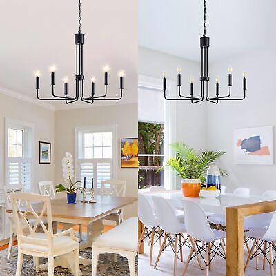 Matte Black Farmhouse Chandelier Light for Dining Room 6-Lights, Modern and I...