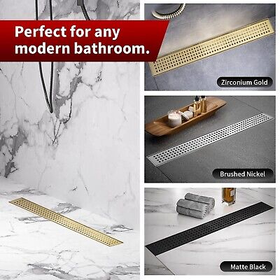 Sharp-tec 28 inch Linear Shower Drain, Gold Rectangular Floor Drain, V-Shape ...