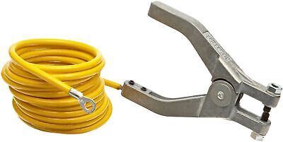 Justrite 08497 10' Long Insulated Grounding Wire with Hand Clamp and 1-4'' Te...