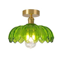 Glass Ceiling Light Modern Brass Ceiling Pendant Light Fixtures with Green Gl...