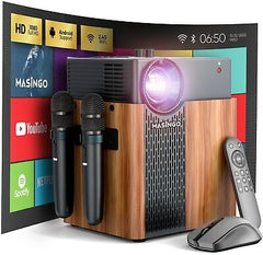 MASINGO 2024 4-in-1 Portable Karaoke Machine with Smart 1080p Projector w/WiF...