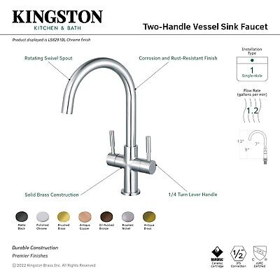 Kingston Brass LS8293DL Concord Vessel Faucet, Brushed Brass, 4.13 x 7.44 x 1...