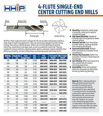 HHIP 5835-0875 7/8 x 3/4" 4 Flute M42 Cobalt Single End Center Cut End Mill