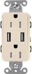 Lutron Claro 15 Amp USB Duplex Outlet | CAR-15-UBTR-LA | Light Almond