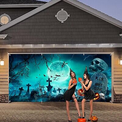 Halloween Garage Door Decorations 7x16ft Large Hanging Halloween Garage Door ...