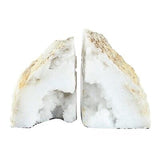 Benjara 5 Inch Natural White Stone Bookends, Artisanal Textured Geode Rock