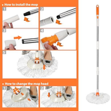 MASTERTOP Spin Mop and Bucket with Wringer Set, Floor Cleaning Orange-a