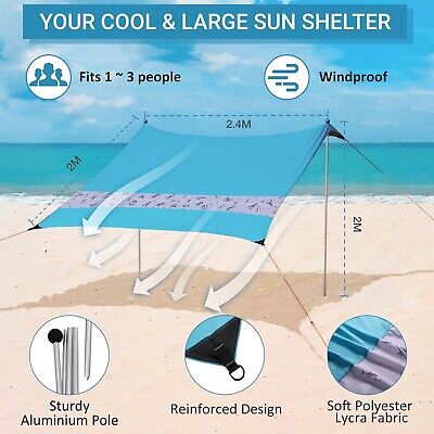 Villey Beach Tent Sun Shelter with UPF50+ Protection, 8&#215;7FT Portable Sun Sh