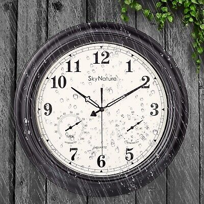 Large Outdoor Clock, Waterproof Patio Outdoor Clock with Thermometer and Hygr...