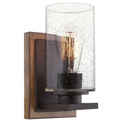 Kira Home Sedona 9" Modern Rustic Wall Sconce + Seeded Glass Cylinder Shade, ...