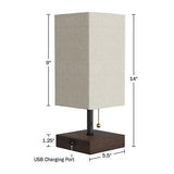 Lavish Home Small Table Lamp Set with Wood Base &#8211; Set of 2 Modern Rectangl