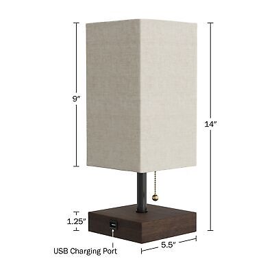 Lavish Home Small Table Lamp Set with Wood Base &#8211; Set of 2 Modern Rectangl