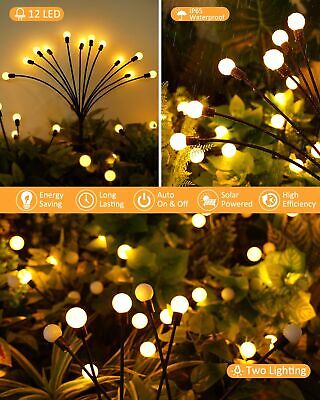 Solar Powered LED Firefly Garden Lights, Swaying Solar Garden Lights with 2 L...