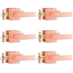 Leydebong 6 Pack Premium Polished Rose Gold Closet Door Handles Passage Funct...