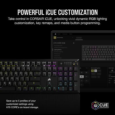 CORSAIR K70 CORE RGB Mechanical Gaming Keyboard with Palmrest - Pre-lubricate...