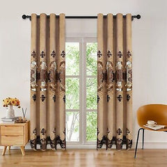 ELKCA Luxury Coffee Chenille Curtain with Embroidered Pattern for Living Room...