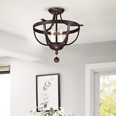 Warehouse of Tiffany CM021/3 Bopelo Brushed Dark Bronze 3-Light Semi-Flush Ce...