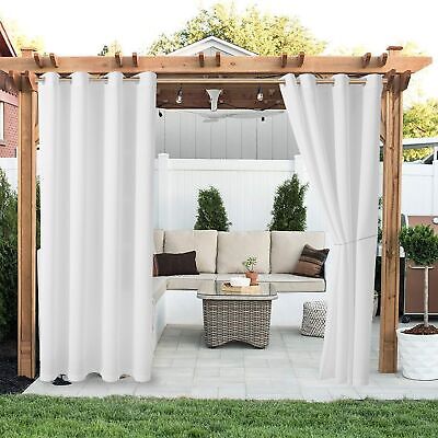 LORDTEX Linen Look Indoor/Outdoor Curtains, 52" W x 95" L, White Waterproof, ...