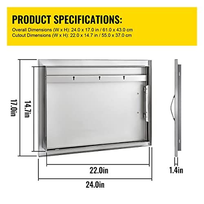 Mophorn BBQ Access Door 24W x 17H Inch, Horizontal Single x 17H, Silver