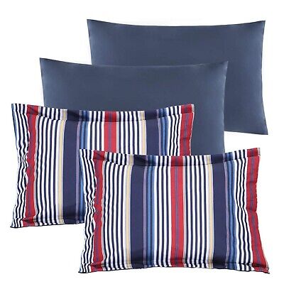 EMME Queen Comforter Set-Bed in A Bag Striped, 7 Piece Navy Red Bedding Sets ...