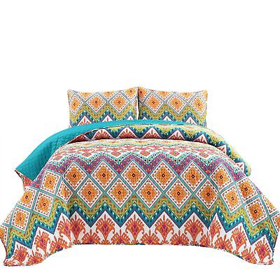 Lush Decor Boho Chevron 3 Piece Quilt Set, Full/Queen, Turquoise