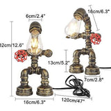 Water Pipe Table Lamp Robot Style- Retro Industrial Table Light- Antique Stea...